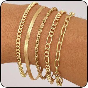 Gold Bracelets for Women 14K Plated Dainty Stackable Chain Bracelet Set Gift
